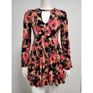 Free People Tegan boarder black red floral print mini dress 2